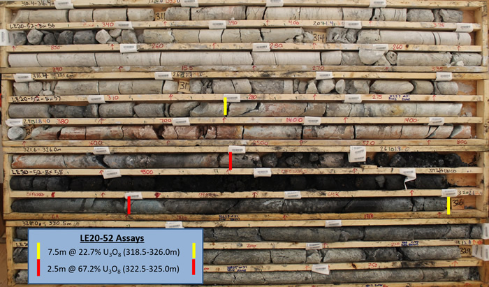 Drill Hole LE20-52 Core Photo of Mineralization