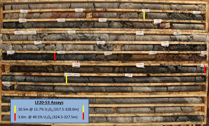 Drill Hole LE20-53 Core Photo of Mineralization