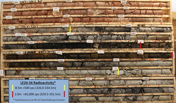 Drill Hole LE20-34 Core Photo of Mineralization