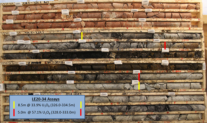 Drill Hole LE20-34 Core Photo of Mineralization