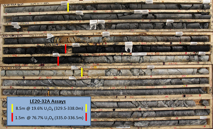 Drill Hole LE20-32A Core Photo of Mineralization