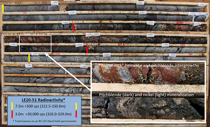 Drill Hole LE20-51 Core Photo of Mineralization