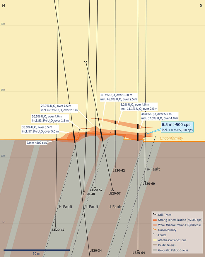 Vertical Cross-Section 4435E (Drill Hole LE20-69)