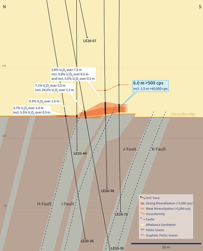 Vertical Cross-Section 4460E (Drill Hole LE20-72)