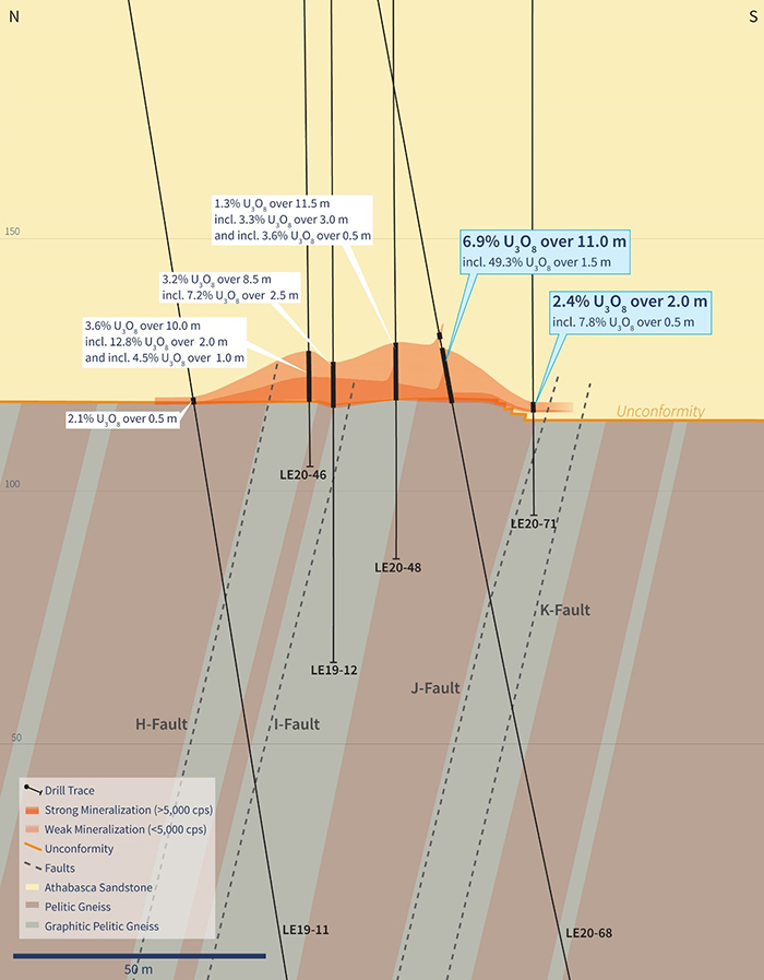 Vertical Cross-Section 4485E (Drill Hole LE20-68)