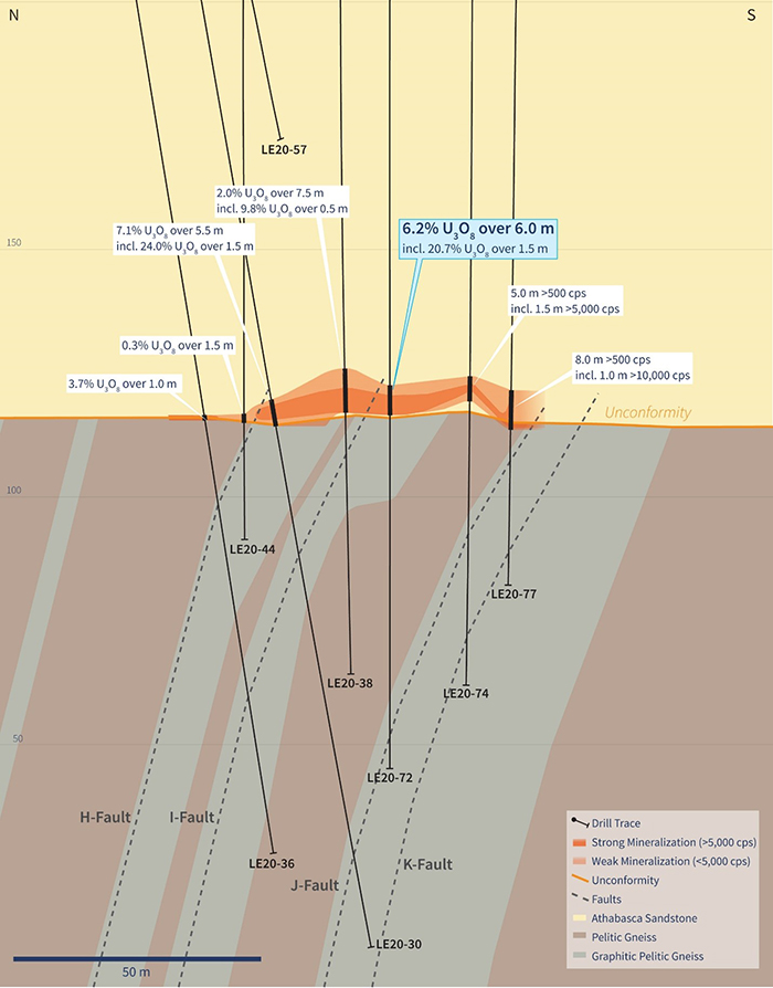 Vertical Cross-Section 4460E (Drill Hole LE20-72)